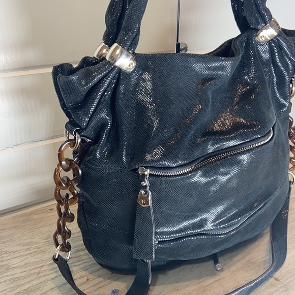 B Makowsky Black Snake Skin Hobo Crossbody - Picture 3 of 10